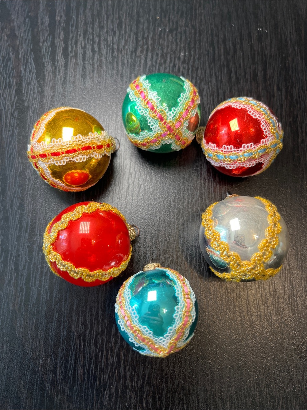 Set of 6 Vintage Christmas West Germany Mercury Glass Small Ball Ornaments